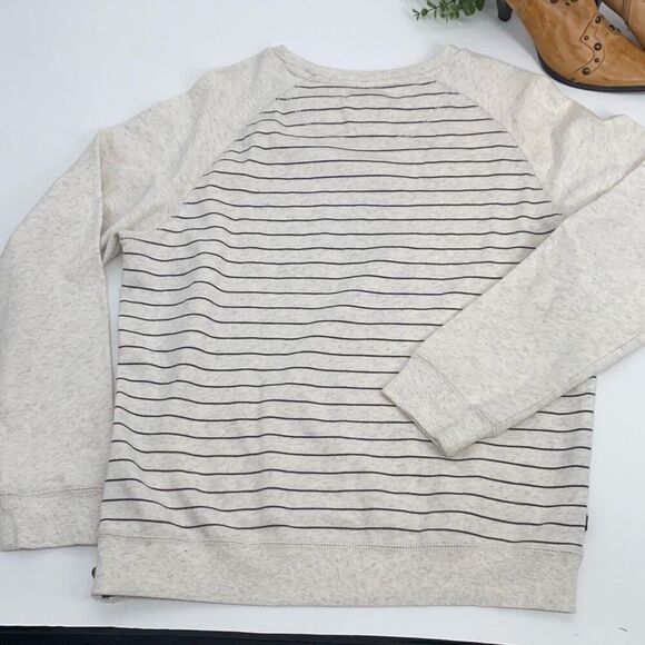 Howe No 65 Striped Crew Sweatshirt Cotton Side Zip‎ Cream Grey M Unisex - Picture 10 of 16